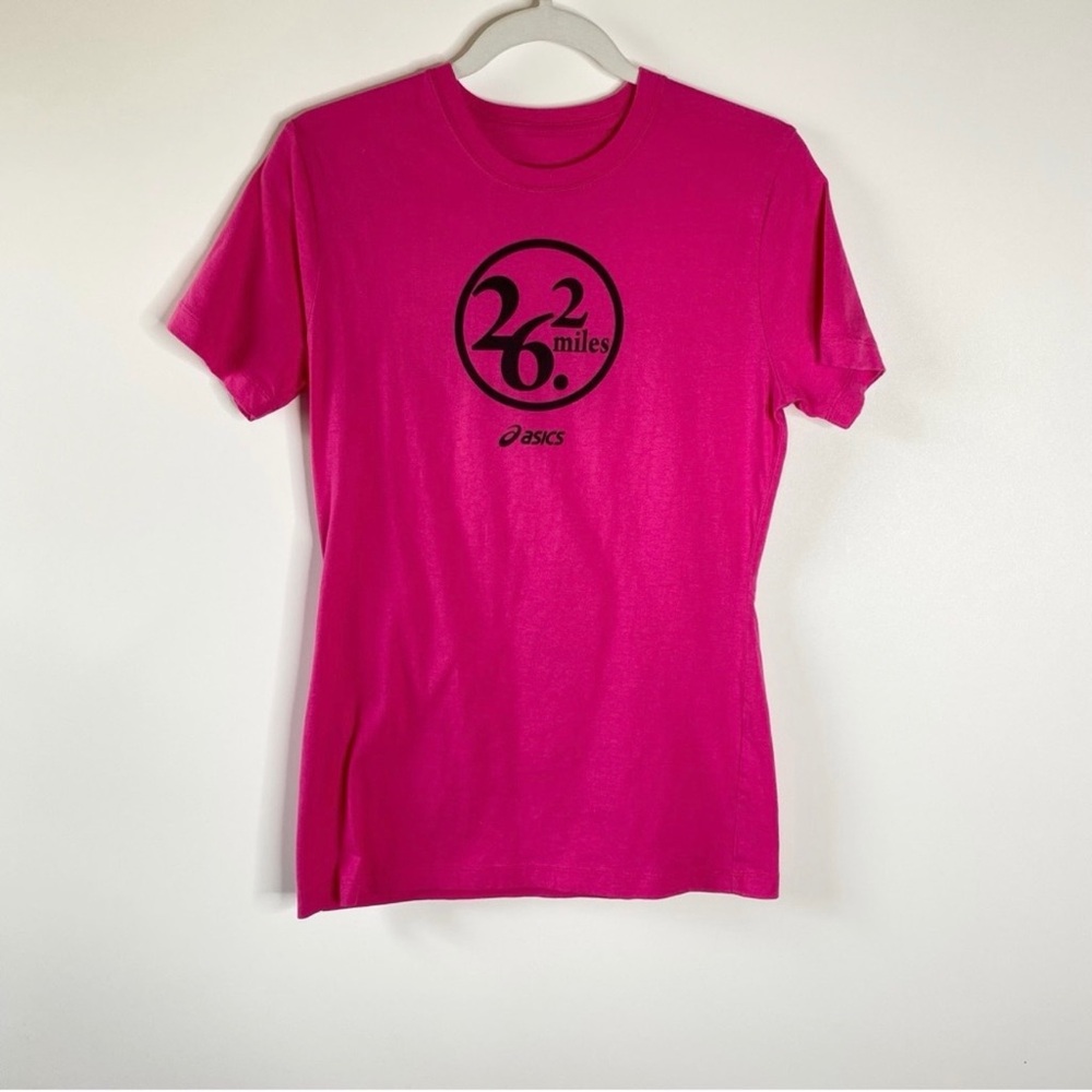 ASICS Womens Marathon Shirt Sz M Pink Activewear Running Sporty Athletic Tee